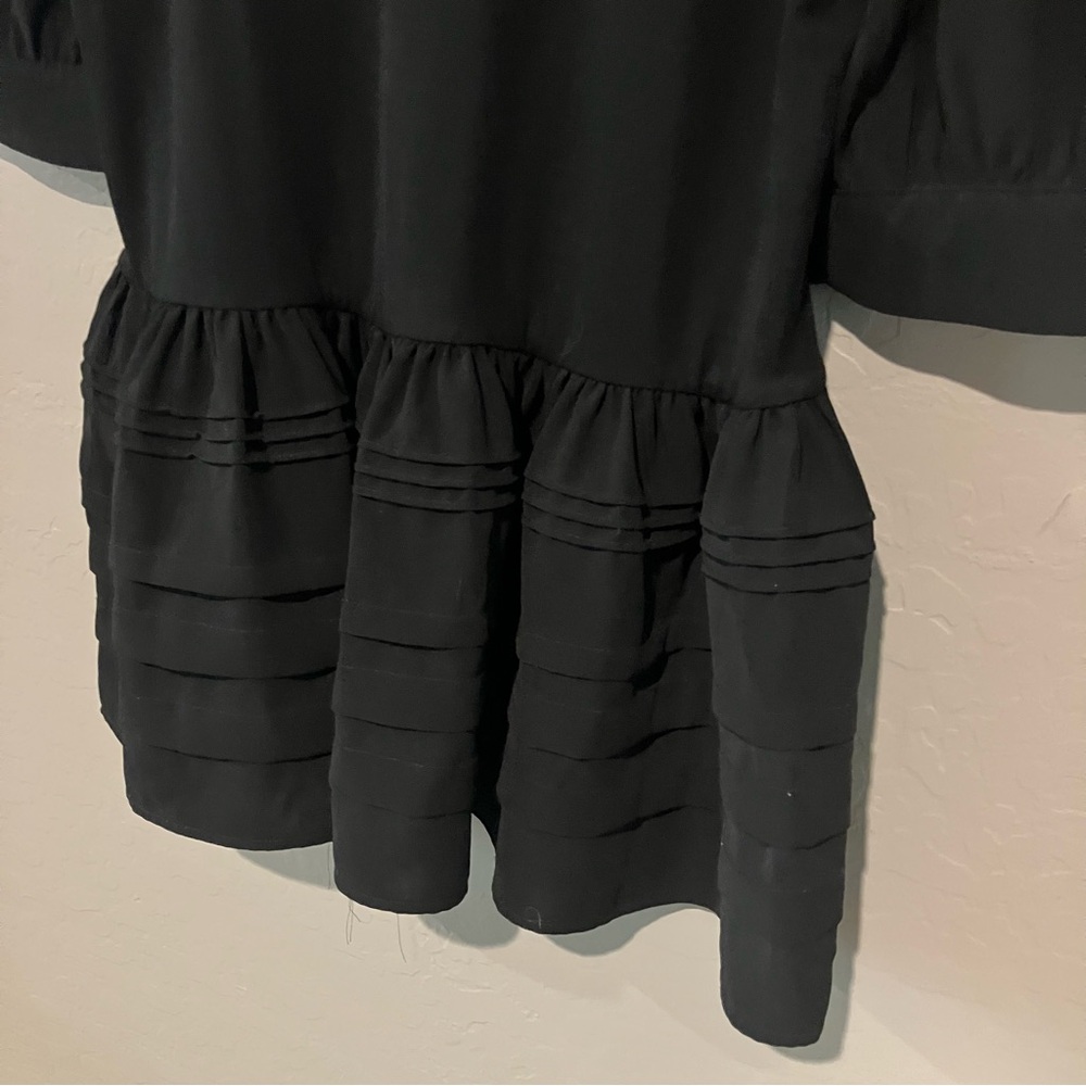 Gracia Short Sleeve Ruffles Pleats Tiered Babydoll Black Dress Women's Sz M - Picture 9 of 11